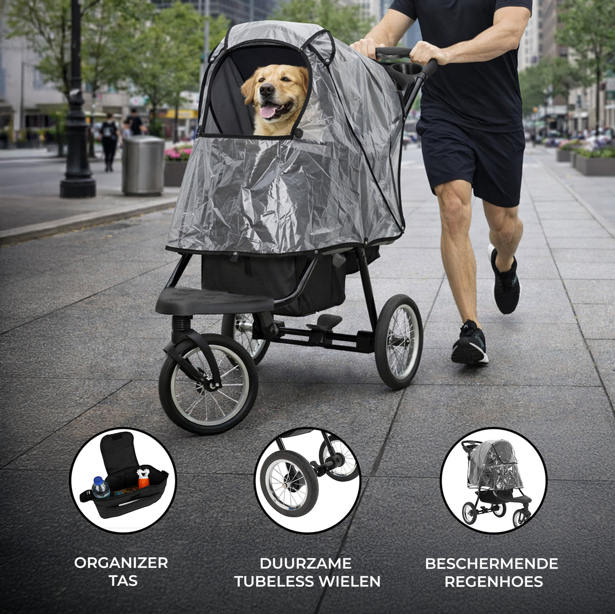 Hondenbuggy met 3 Wielen - Zwart