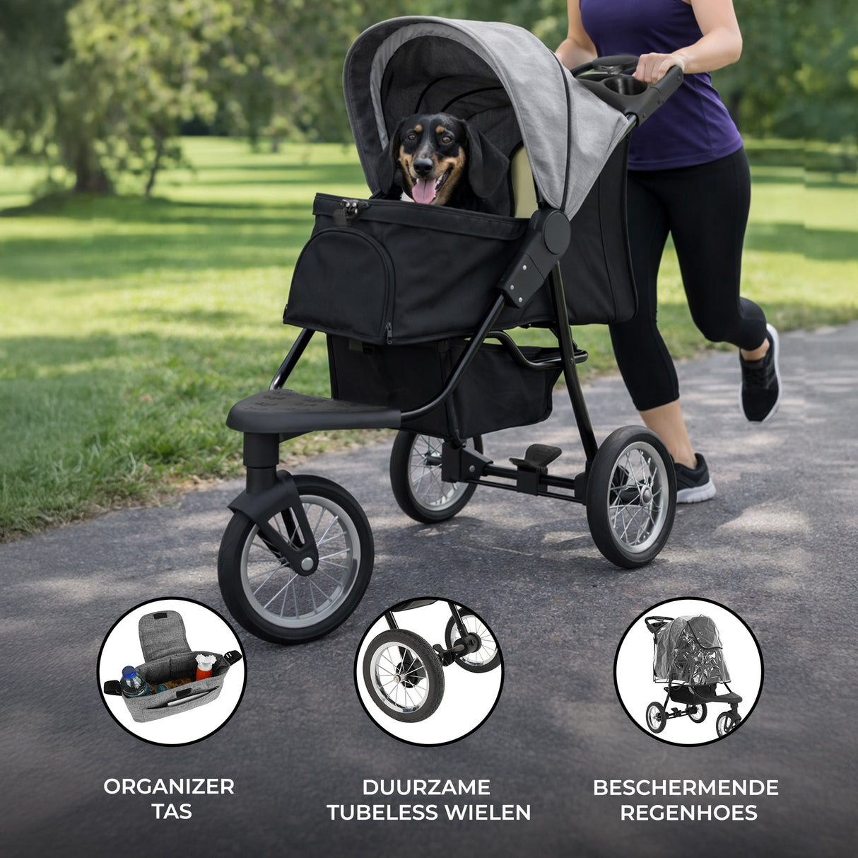 Hondenbuggy met 3 Wielen - Grijs