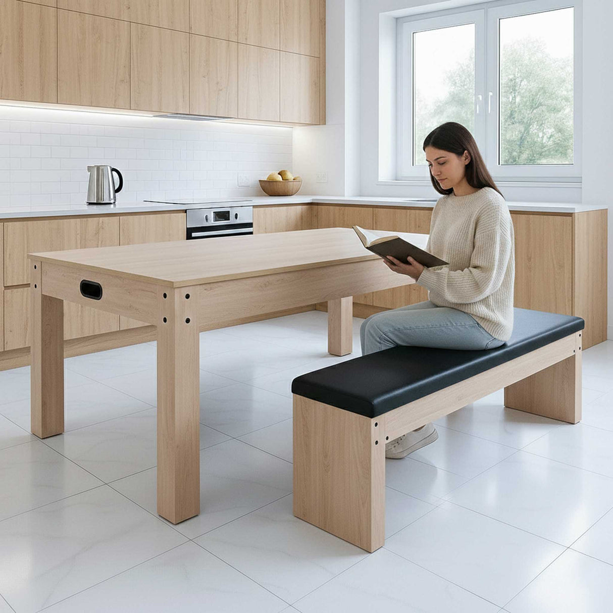 7-in-1 Multispeltafel & Opbergbank - Eik