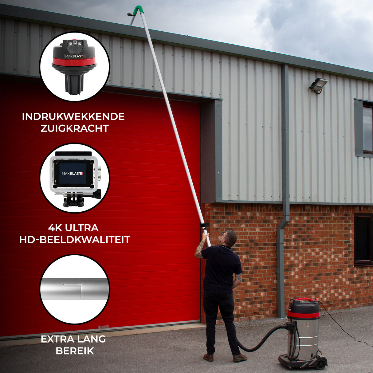 80L Nat- en Droog Stofzuiger met Dakgootstofzuigerstangen, 5m Vacuümslang & Camera