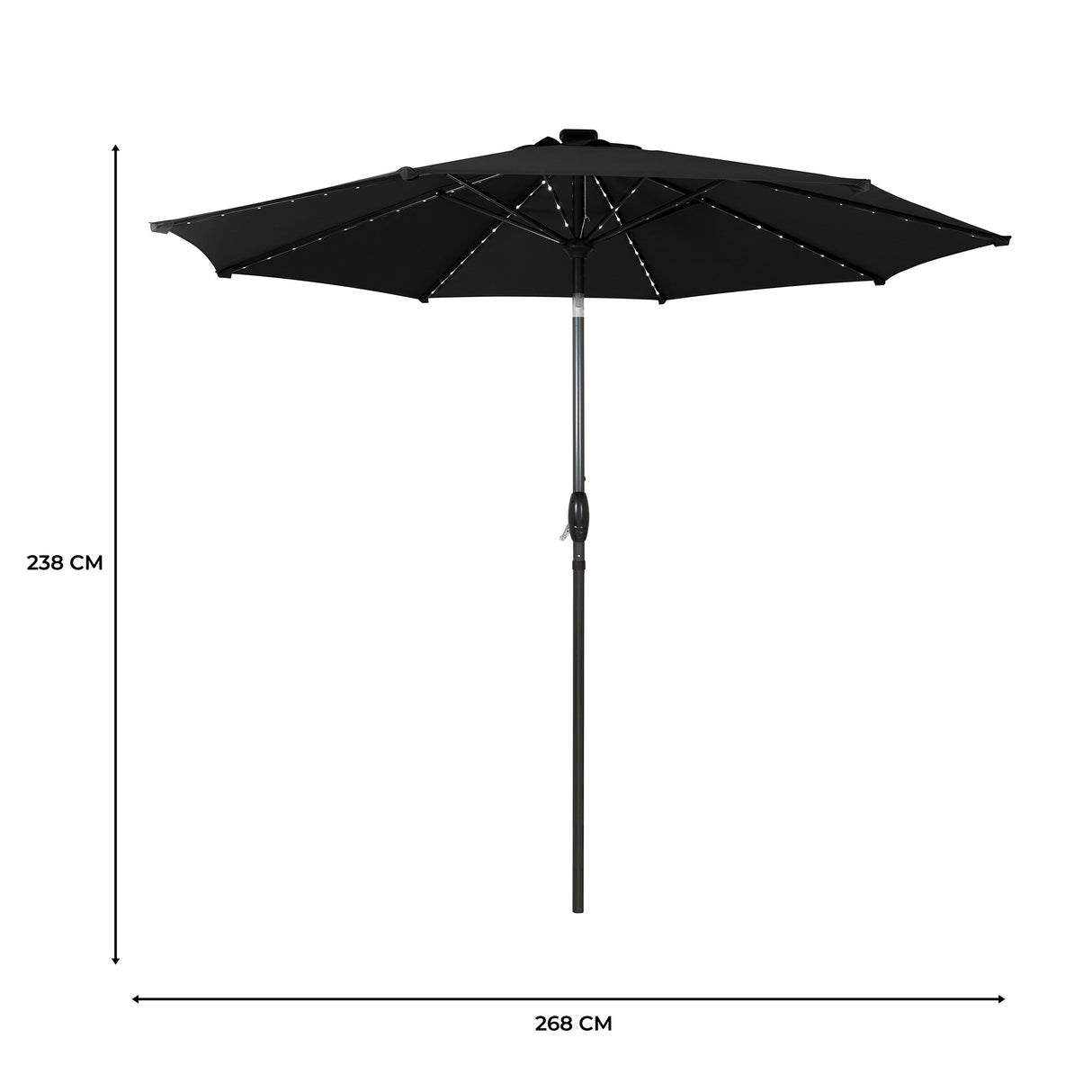 LED Kantelbare Stokparasol 2.7 m - Zwart