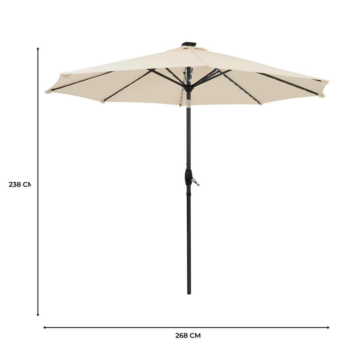 LED Kantelbare Stokparasol 2.7 m - Crème