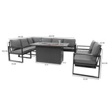 Aluminium 7-zits Loungeset met Vuurtafel