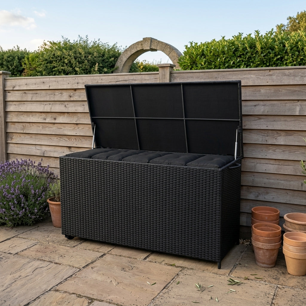 Rotan Kussen Opbergbox 700 L - Zwart