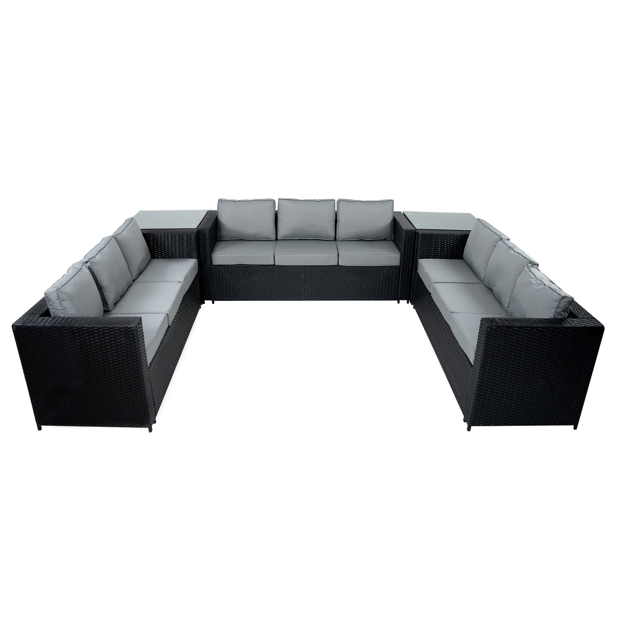 11-Zitplekken Rotan Loungeset met Vuurtafel - Zwart