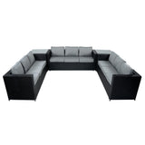 11-Zitplekken Rotan Loungeset met Vuurtafel - Zwart