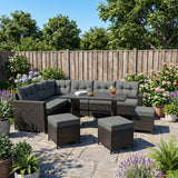 Rotan Hoek Loungeset met Polywood Eettafel - Zwart