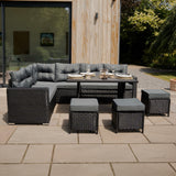 Rotan Hoek Loungeset met Polywood Eettafel - Zwart