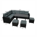 Rotan Hoek Loungeset met Polywood Eettafel - Zwart