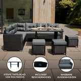 Rotan Hoek Loungeset met Polywood Eettafel - Zwart