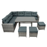 Rotan Hoek Loungeset met Polywood Eettafel - Grijs