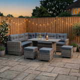 Rotan Hoek Loungeset met Polywood Eettafel - Grijs