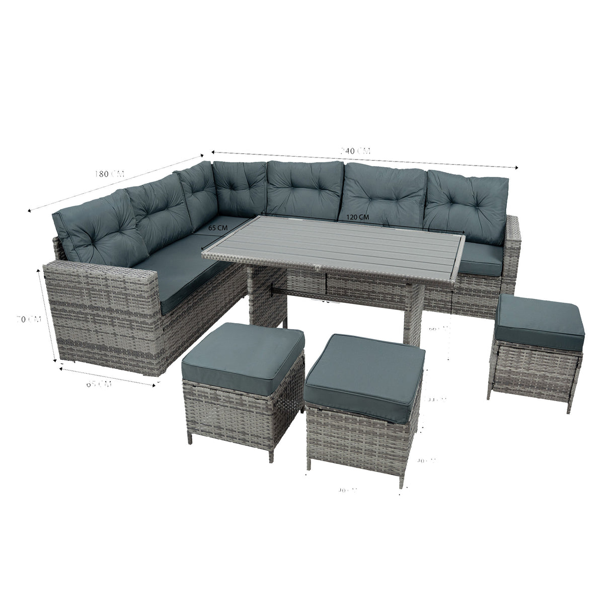 Rotan Hoek Loungeset met Polywood Eettafel - Grijs