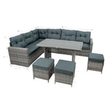 Rotan Hoek Loungeset met Polywood Eettafel - Grijs