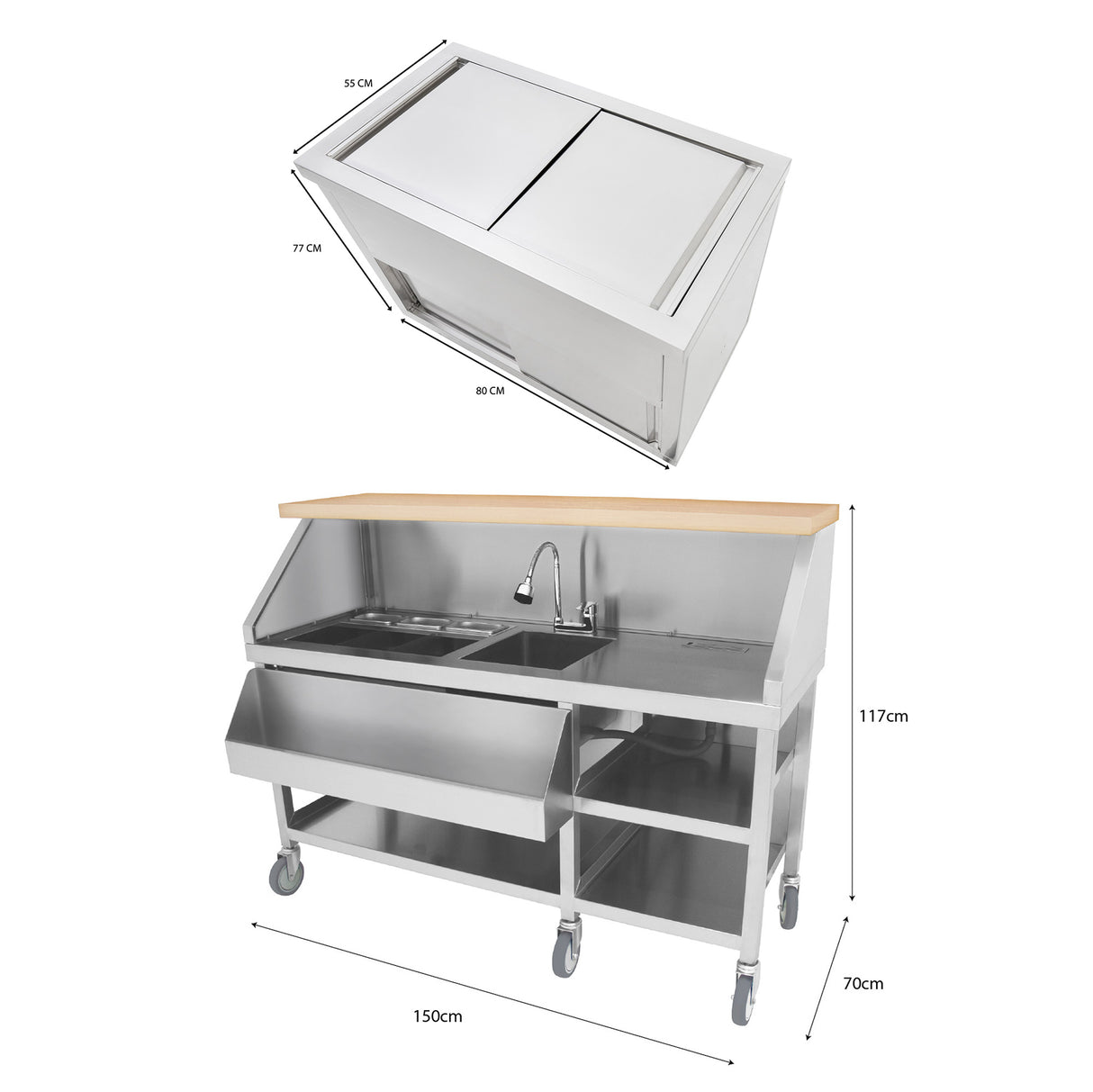 Mobiele cocktail bar station & opslagbak voor ijsblokjes - 800 m