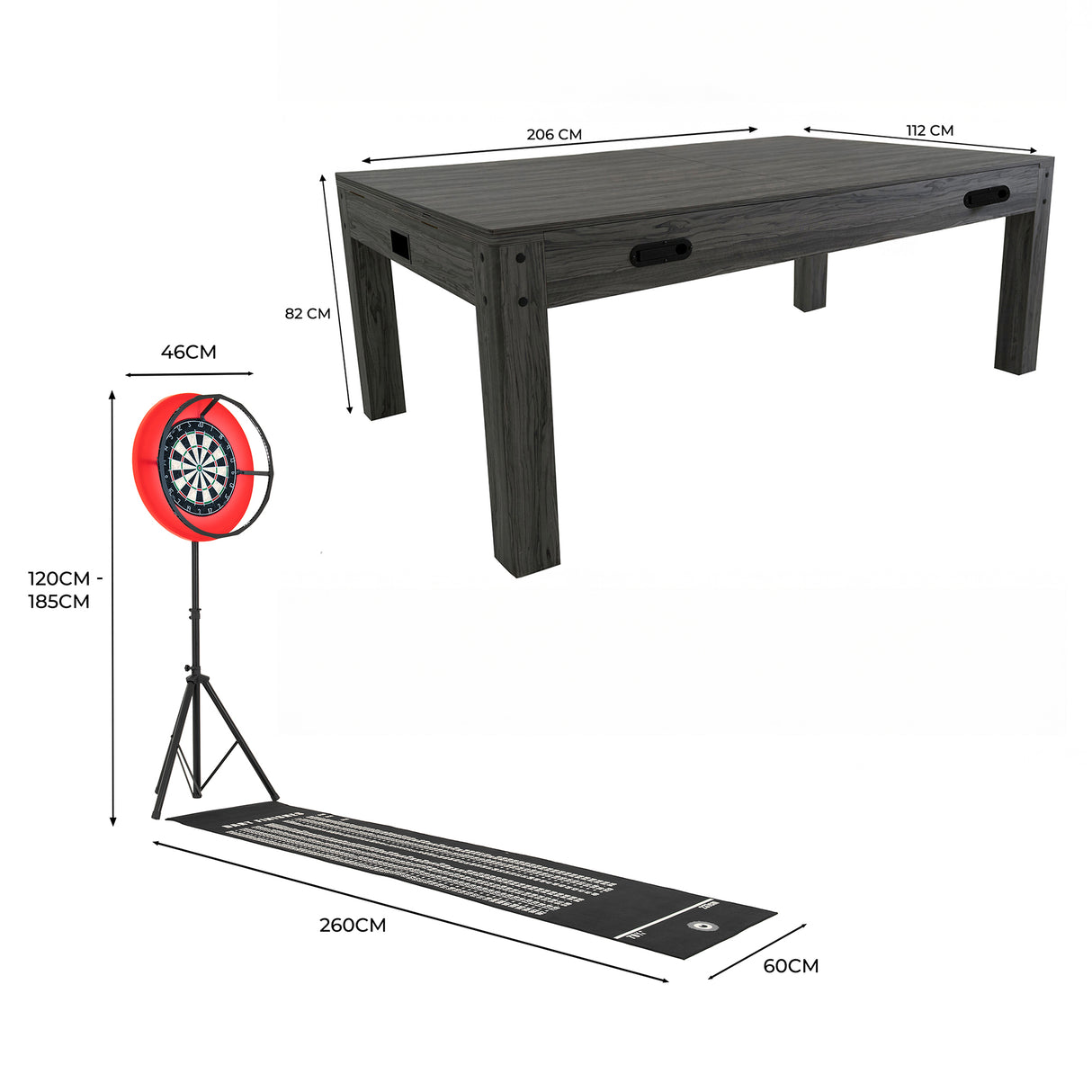 7-in-1 Multispeltafel, Darts Set & LED-Ringlicht - Grijs