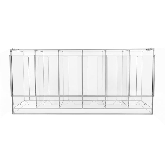 Transparante acryl displaykast met meerdere compartimenten, ideaal voor het presenteren van producten in een winkelomgeving