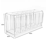 Transparante acryl organizer met vijf compartimenten, 45 cm breed, 21 cm hoog en 15 cm diep, ideaal voor het opbergen van accessoires