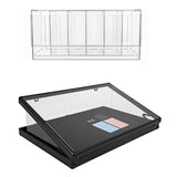 Zwarte, transparante displaycase met een schuin deksel en kleurrijk toetsenpaneel, ideaal voor het presenteren van producten