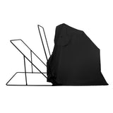 Zwarte opvouwbare tent met metalen frame, ideaal voor buitengebruik, biedt schaduw en bescherming tegen de elementen
