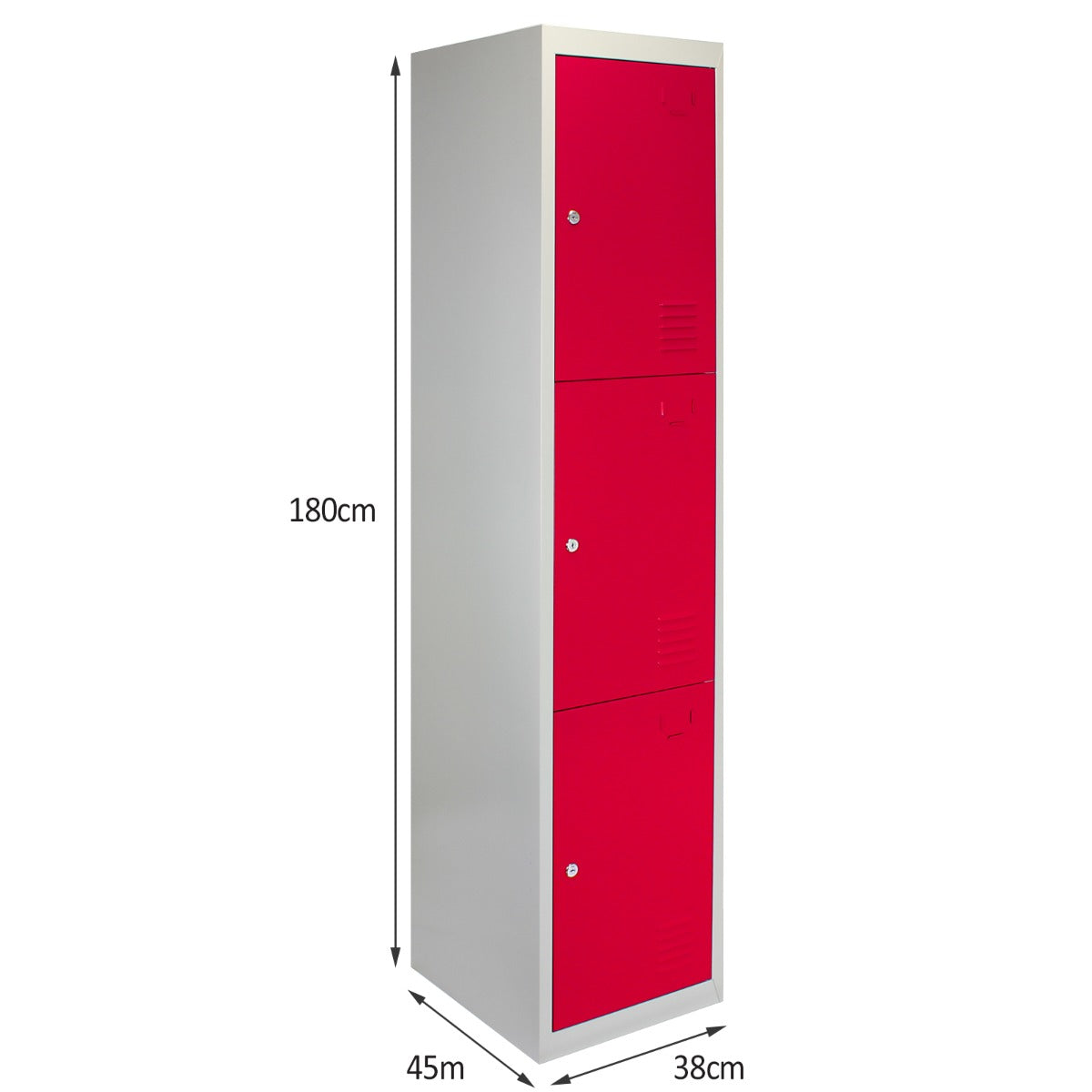 3 x Lockerkast Metaal - Rood - Driedeurs - Flatpack