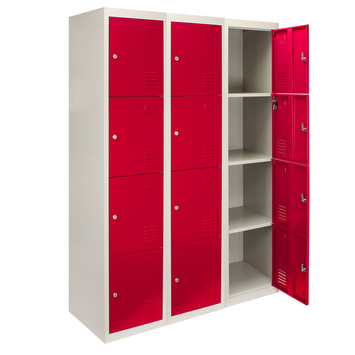3 x Lockerkast Metaal - Vierdeurs - Rood - Flatpack