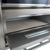Professionele KuKoo pizza- en bakoven met roestvrijstalen afwerking, grote bakplaten en een stevige, moderne uitstraling