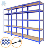 3 x Monster Racking T-Rax Metalen Opslagrekken, Blauw, 90cm B, 45cm D