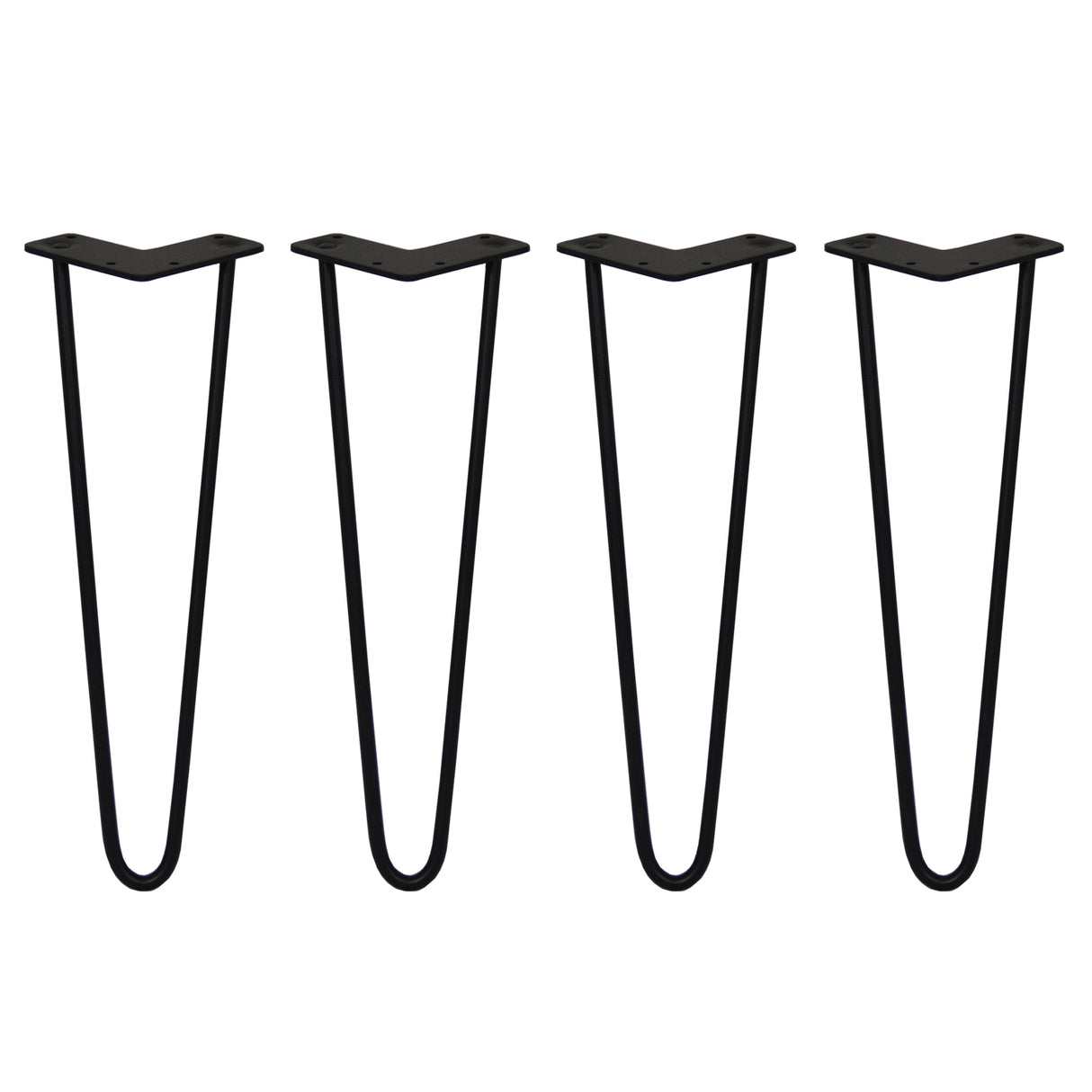 Zwarte haarspeld tafelpoten van 40,6 cm, set van vier, met een slanke, moderne V-vorm en stevige 10 mm stalen constructie
