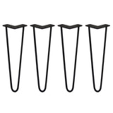 Zwarte haarspeld tafelpoten van 40,6 cm, set van vier, met een slanke, moderne V-vorm en stevige 10 mm stalen constructie