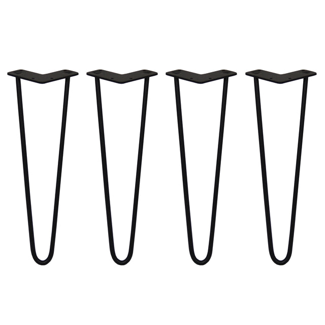 Zwarte haarspeld tafelpoten van 40,6 cm, set van vier, met een slanke, moderne V-vorm en stevige 10 mm stalen constructie