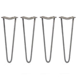 Vier ruwstalen hairpin tafelpoten van 40,6 cm met een slanke, gebogen vorm en stevige bevestigingsplaten voor meubels