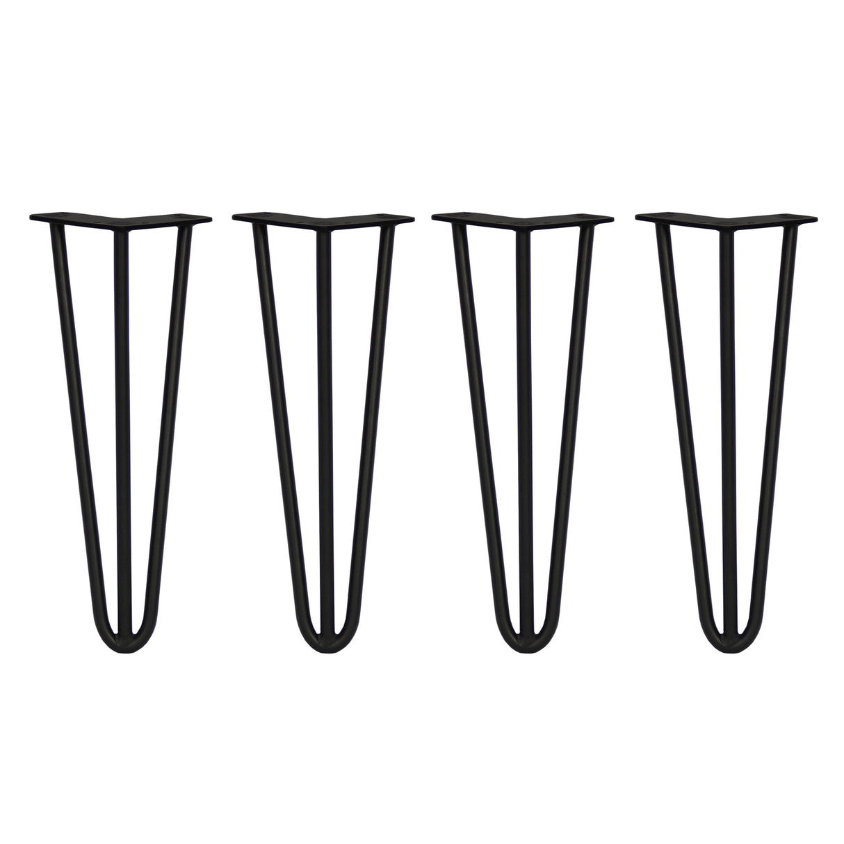Zwarte haarspeld tafelpoten van 35,5 cm met drie staven en een diameter van 12 mm, ideaal voor moderne meubelontwerpen