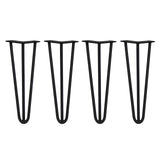 Zwarte haarspeld tafelpoten van 35,5 cm met drie staven en een diameter van 12 mm, ideaal voor moderne meubelontwerpen