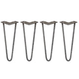 Vier ruwstalen haarspeld tafelpoten van 35,5 cm met een stevige, gebogen vorm en een matte afwerking voor een industriële uitstraling
