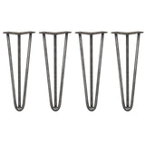Vier ruwstalen hairpin tafelpoten van 35,5 cm met drie staven en een diameter van 12 mm, perfect voor industriële meubels