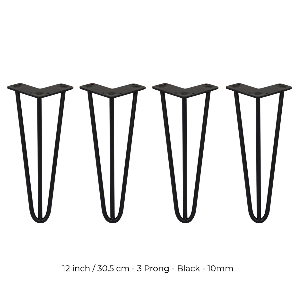 4 x 30.5 cm hairpin tafelpoten - 3 ledig - 10 mm - Zwart