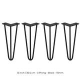4 x 30.5 cm hairpin tafelpoten - 3 ledig - 10 mm - Zwart