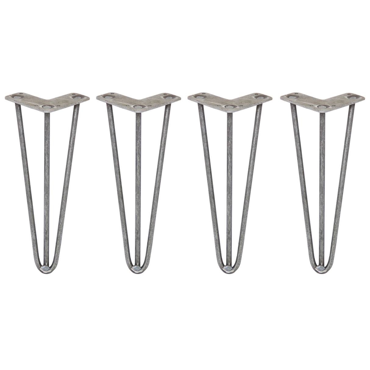 Vier ruwstalen hairpin tafelpoten van 30,5 cm met drie staven en een diameter van 10 mm, perfect voor industriële meubels