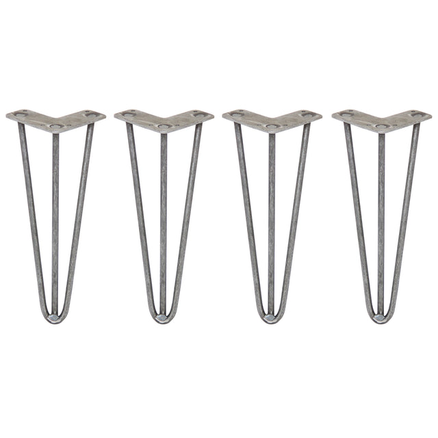 Vier ruwstalen hairpin tafelpoten van 30,5 cm met drie staven en een diameter van 10 mm, perfect voor industriële meubels