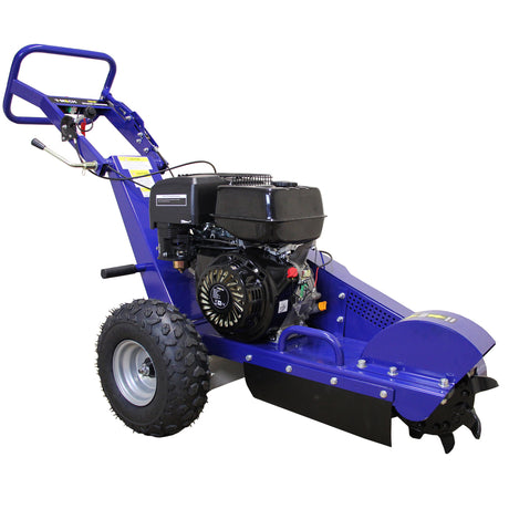Robuuste T-Mech 13PK stronkenfrees in levendig blauw, met krachtige motor en stevige banden voor efficiënt bomen verwijderen