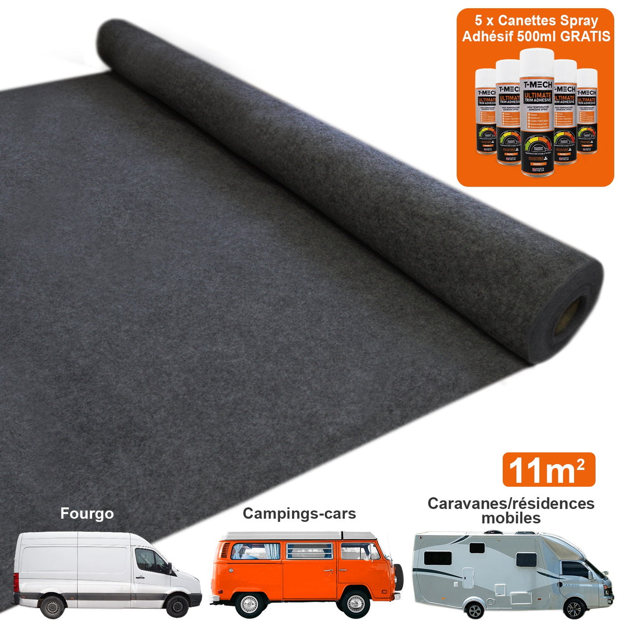 Van Tapijt Bekleding / Antraciet Donkergrijs & 5 Lijm Blikken