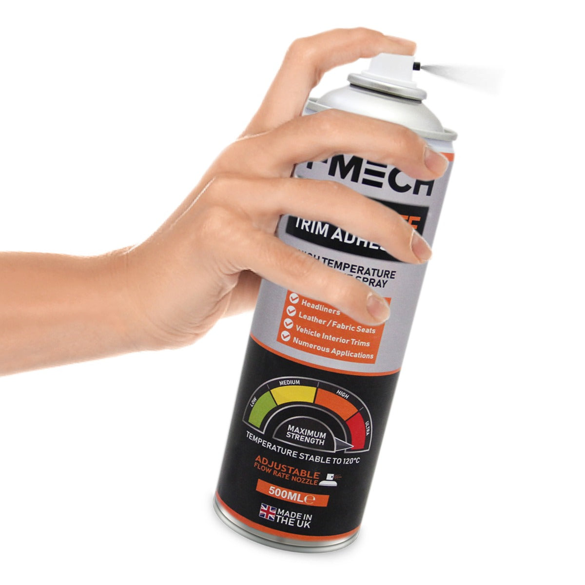 Zilverkleurige spuitbus met handgreep, speciaal voor het bevestigen van voertuigbekleding, met temperatuurinstellingen en 500 ml inhoud