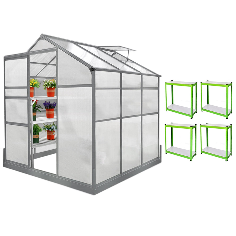 Bundel: Kweekkas met basis – 1.8m x 1.8m + Stellingen