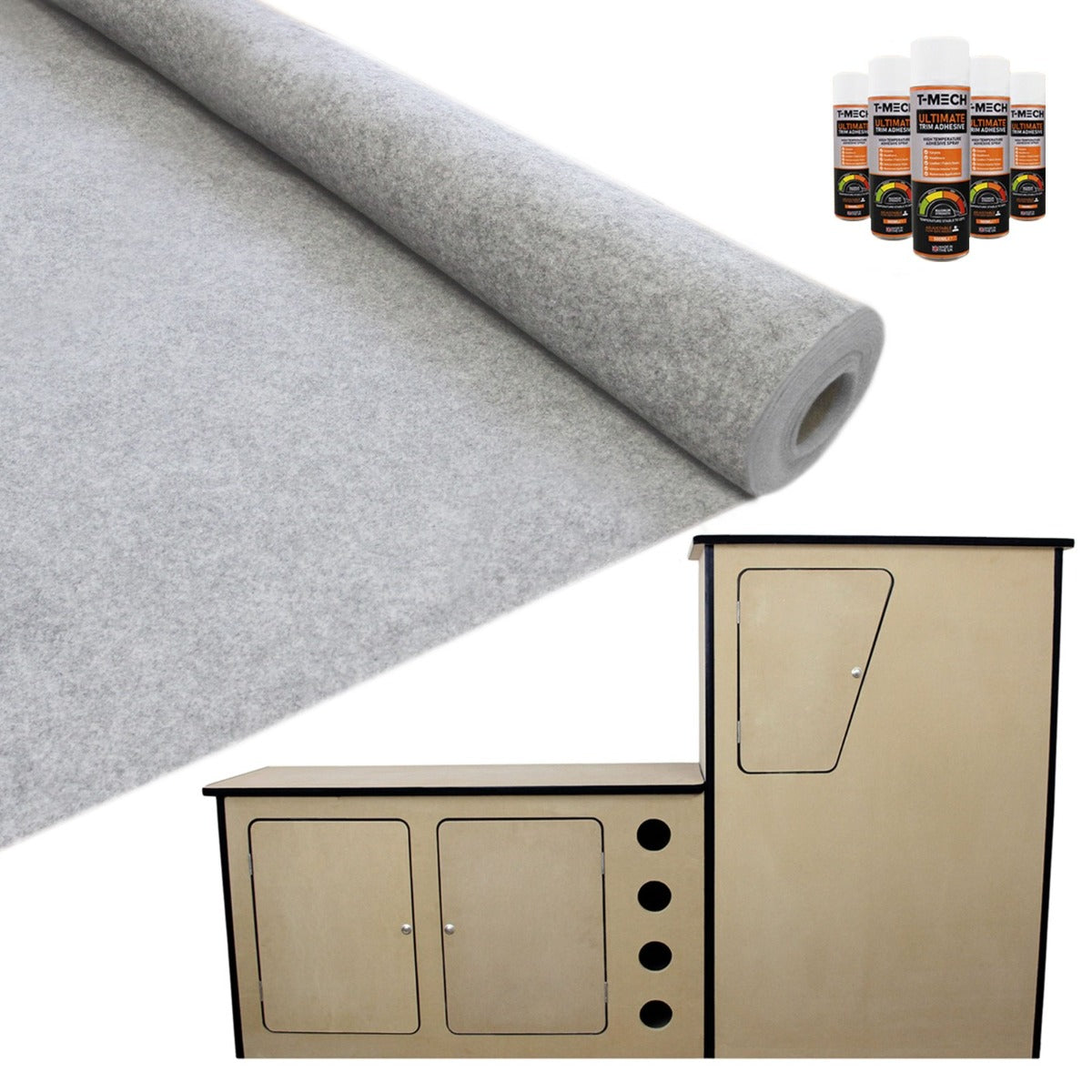 11 vierkante meter Zilvergrijze Bestelwagenbekleding & Lijm met Camperkeuken