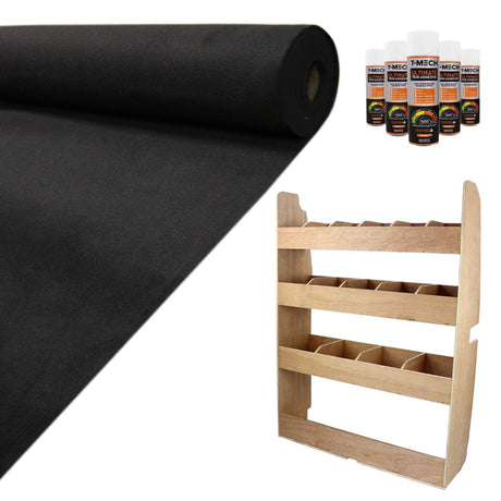 Zwarte bestelwagenbekleding van 11m², met lijm en een houten rek voor Ford Transit Custom, ideaal voor voertuiginterieur