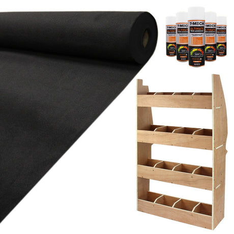 Zwarte bestelwagenbekleding van 11m² met een houten rek voor Citroen Berlingo, ideaal voor optimale organisatie en bescherming