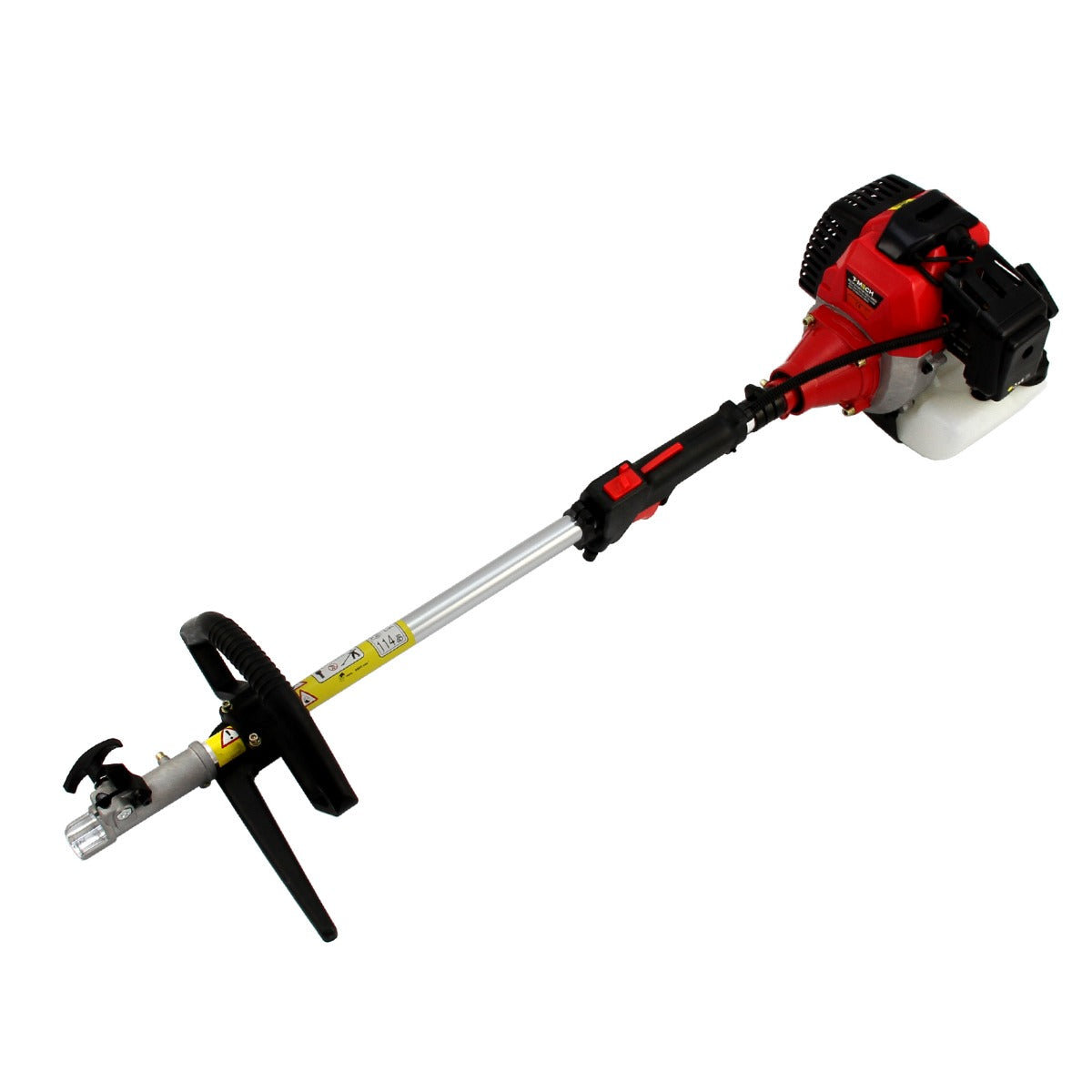 Rode 5-in-1 multitool met grondboor, lange steel, krachtige motor en ergonomisch handvat voor veelzijdig gebruik in de tuin