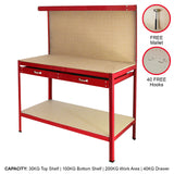 Werkbank met pegboard en lade - Rood