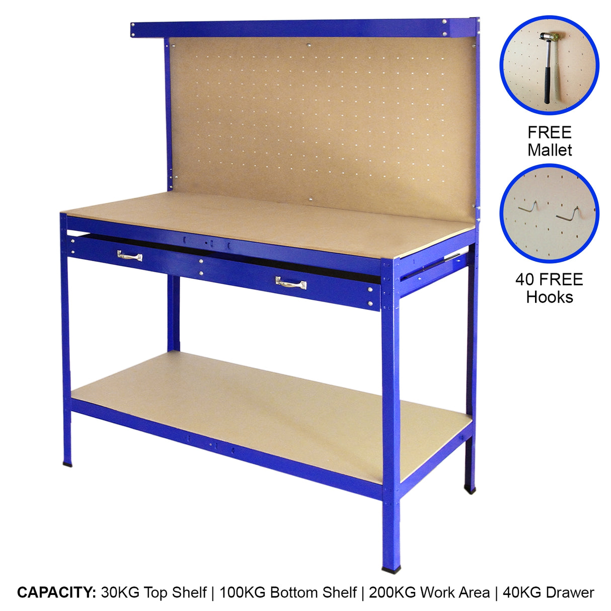 Werkbank met pegboard en lade - Blauw